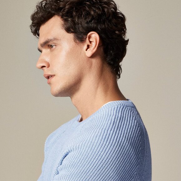 J Crew Sweater Mens Blue Shaker Stitch Crewneck Heritage Ribbed CG326 - Picture 3 of 5